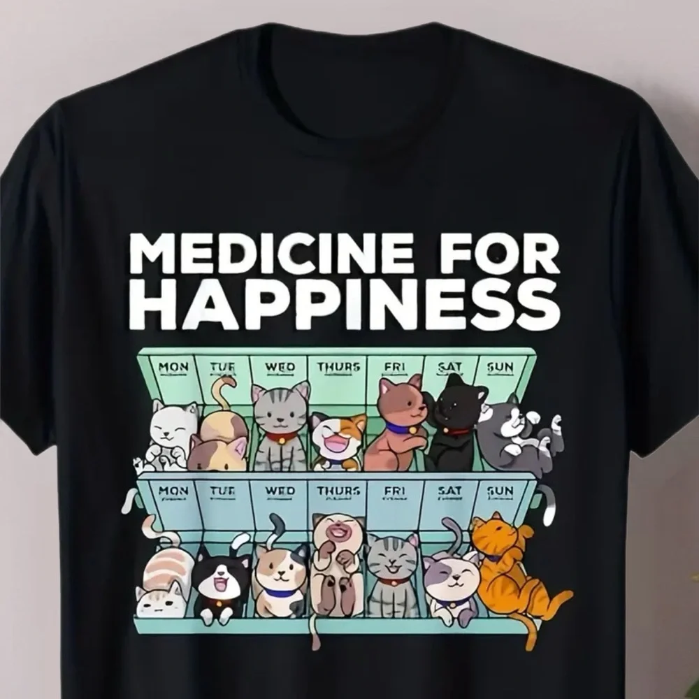 Charming Cat Calendar Black T-Shirt